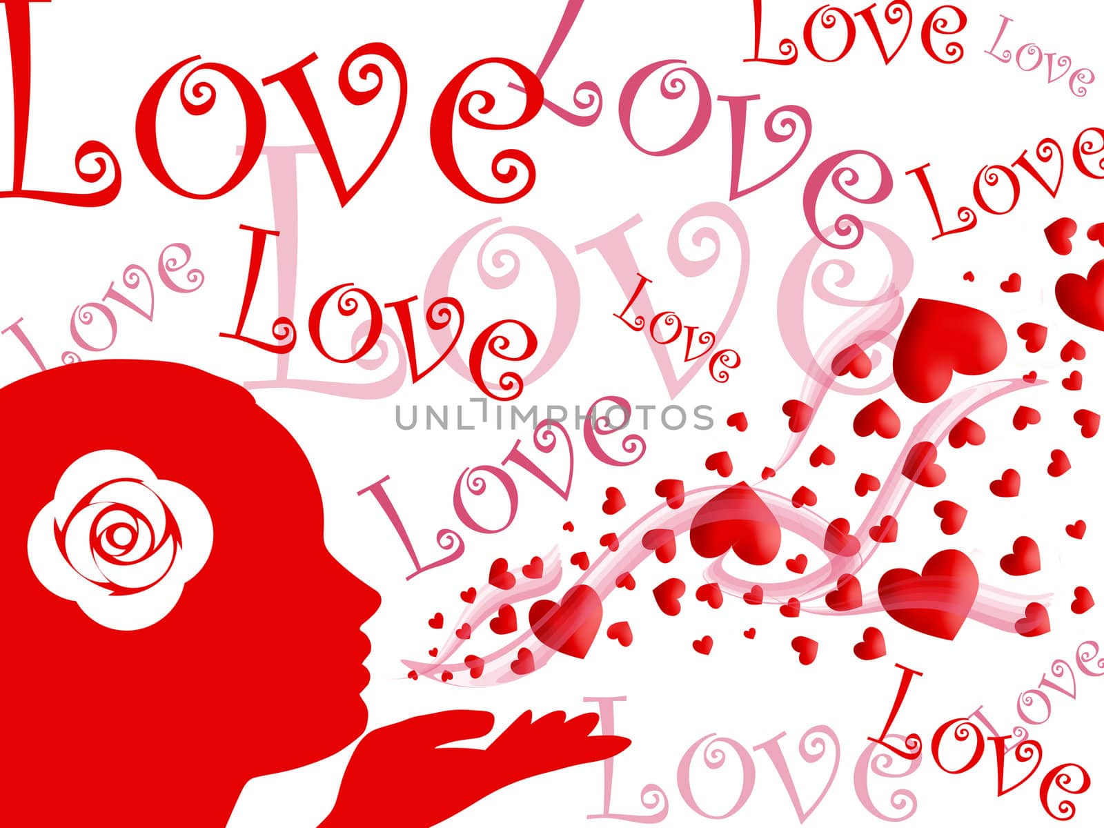 Woman Blowing Kisses of Hearts and Love by Davidgn