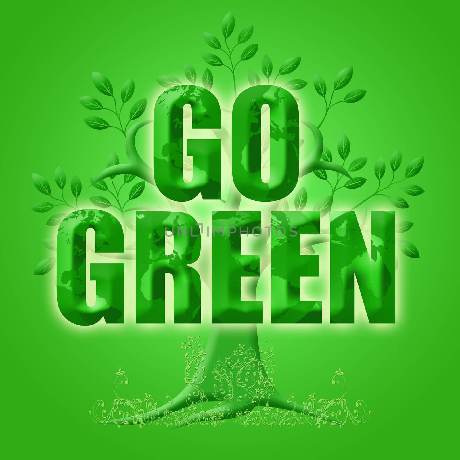 Go Green with Eco Tree Leaves and Planet Illustration