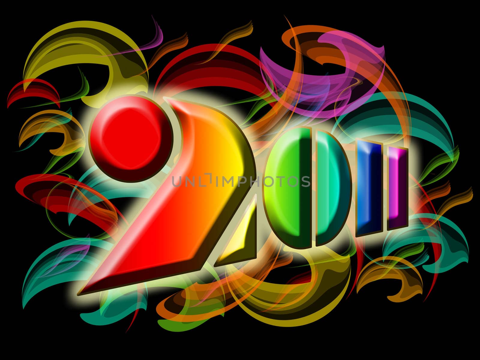 Happy New Year 2011 with Colorful Swirls and Flames by Davidgn