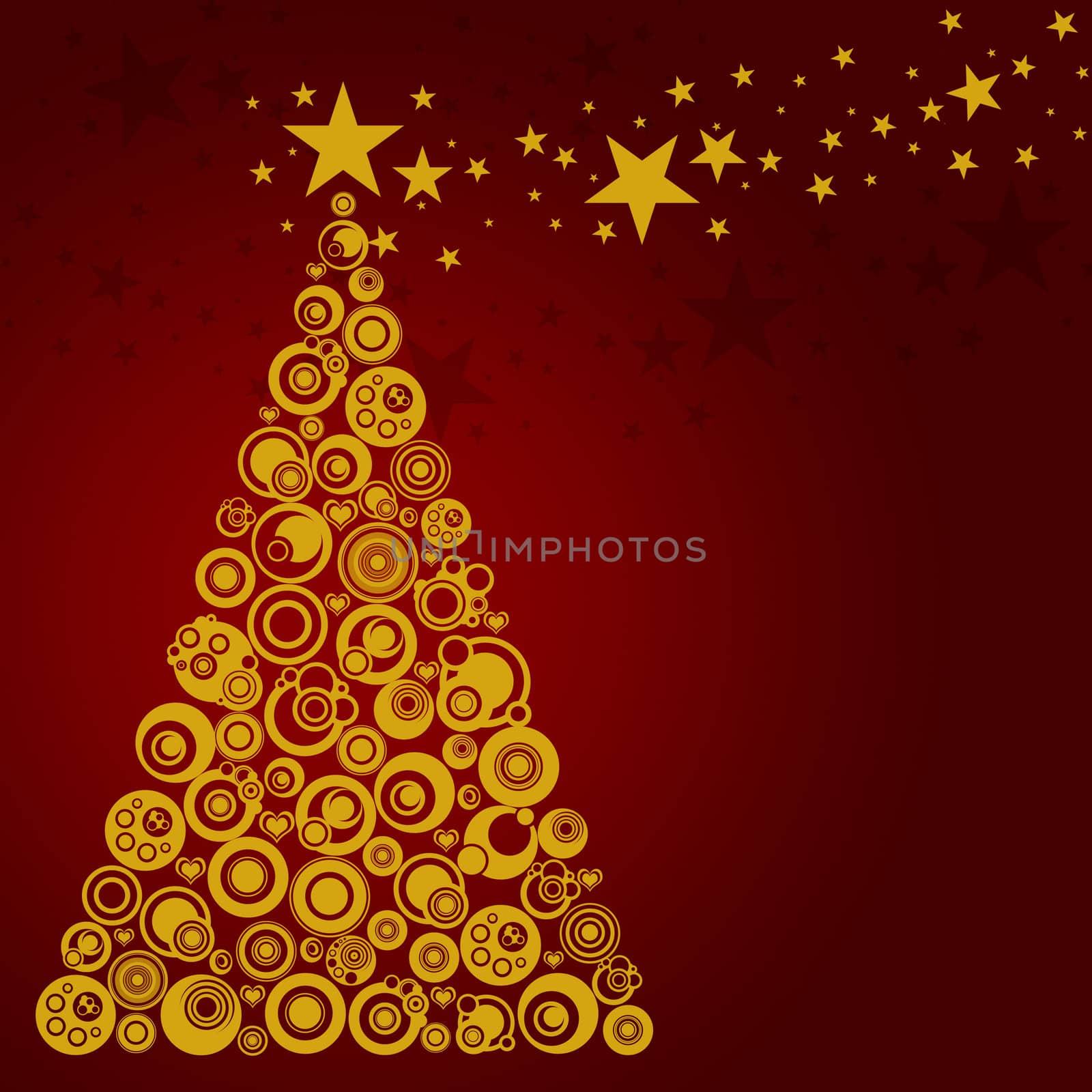 Abstract Christmas Tree with Circles Stars and Hearts by Davidgn