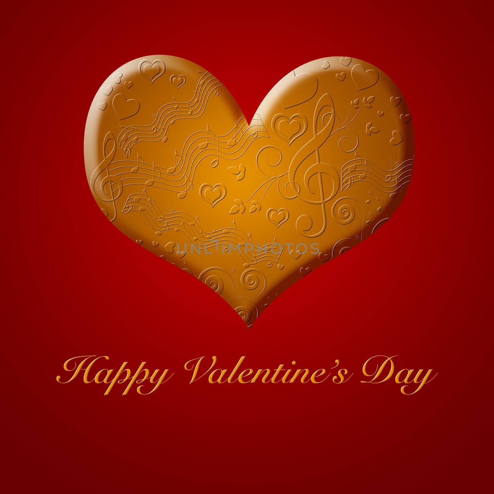 Happy Valentines Day Musical Notes Songs from the Heart Gold Illustration