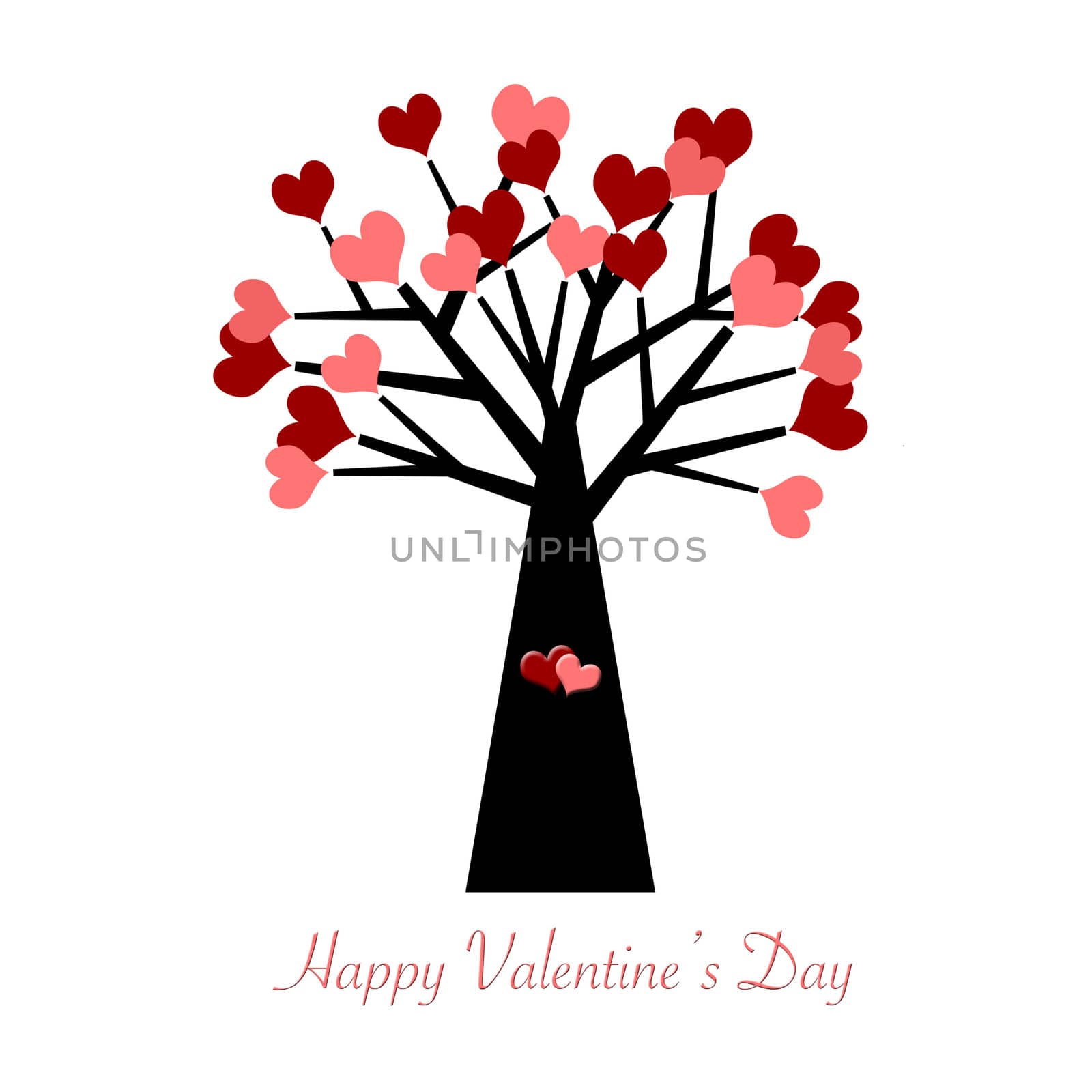 Valentines Day Tree with Red and Pink Hearts Illustration