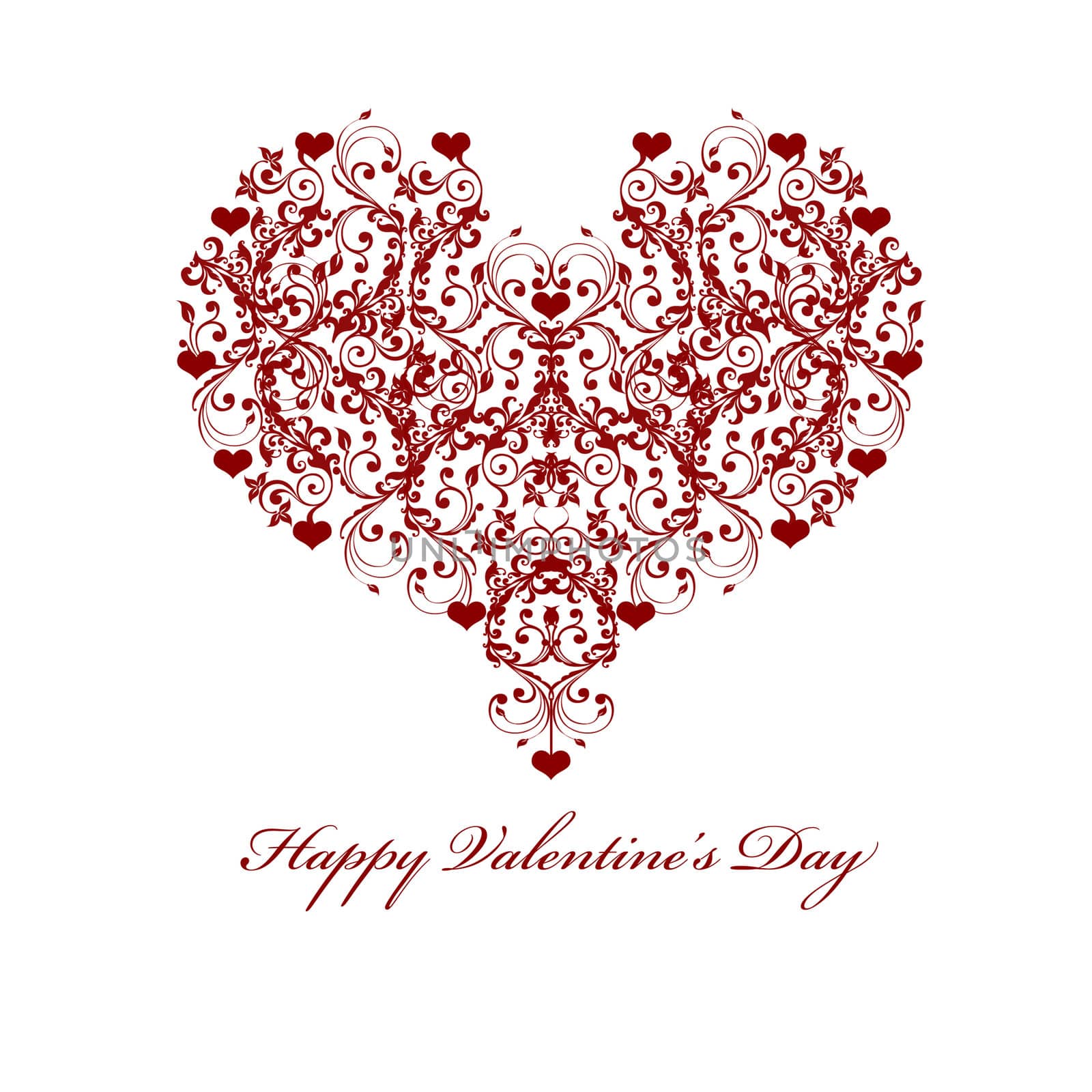 Happy Valentines Day Leaf Vine Hearts Motif Illustration