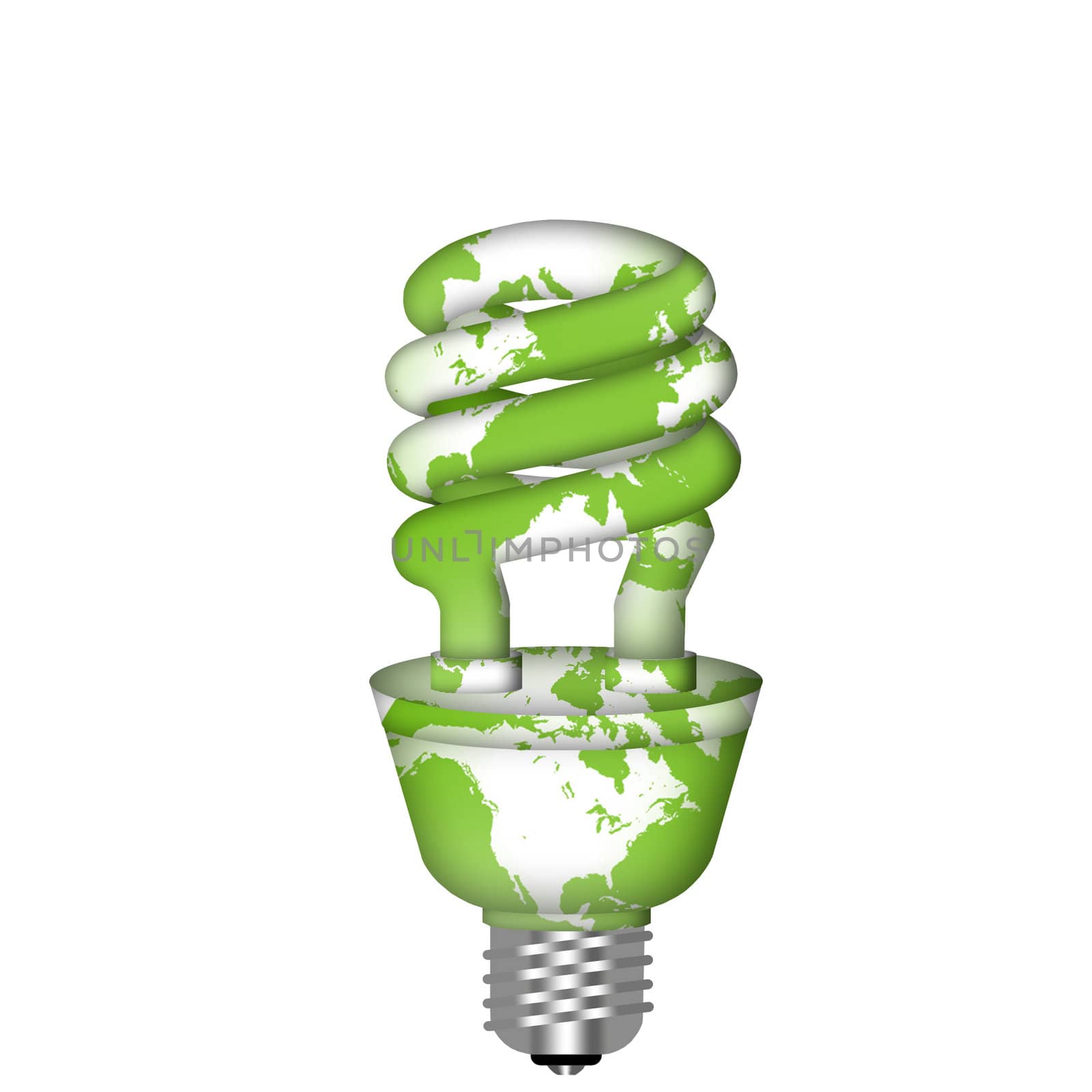 Energy Saving Eco Lightbulb with World Map on White Background