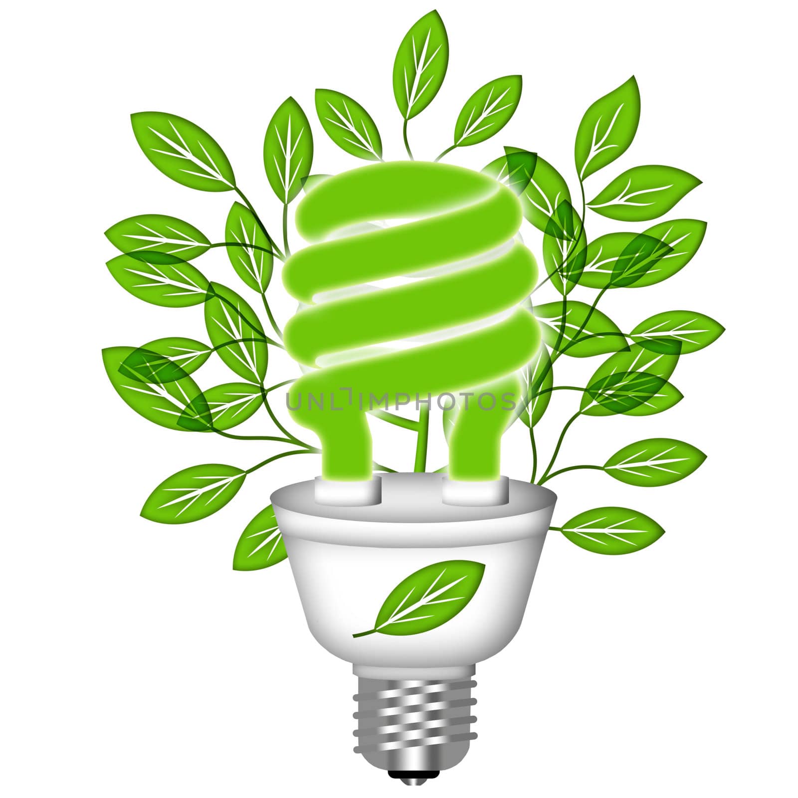 Energy Saving Eco Lightbulb with Green Leaves by Davidgn