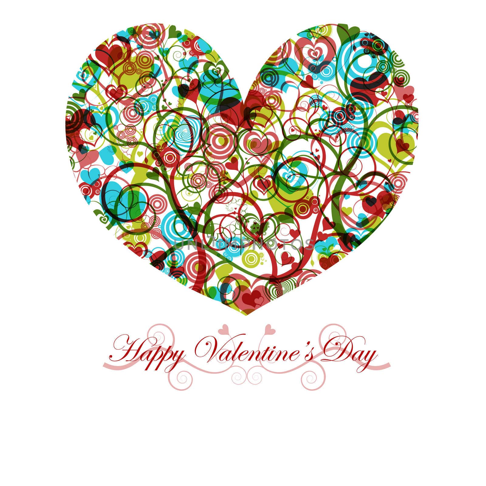 Happy Valentines Day Heart with Colorful Swirls by Davidgn