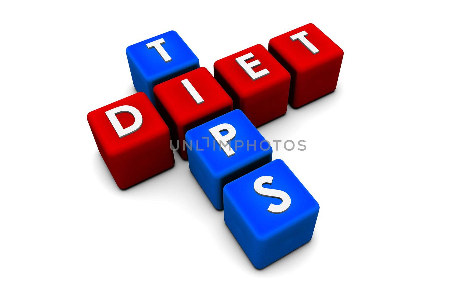 Diet Tips in Simple 3D Cubes on White