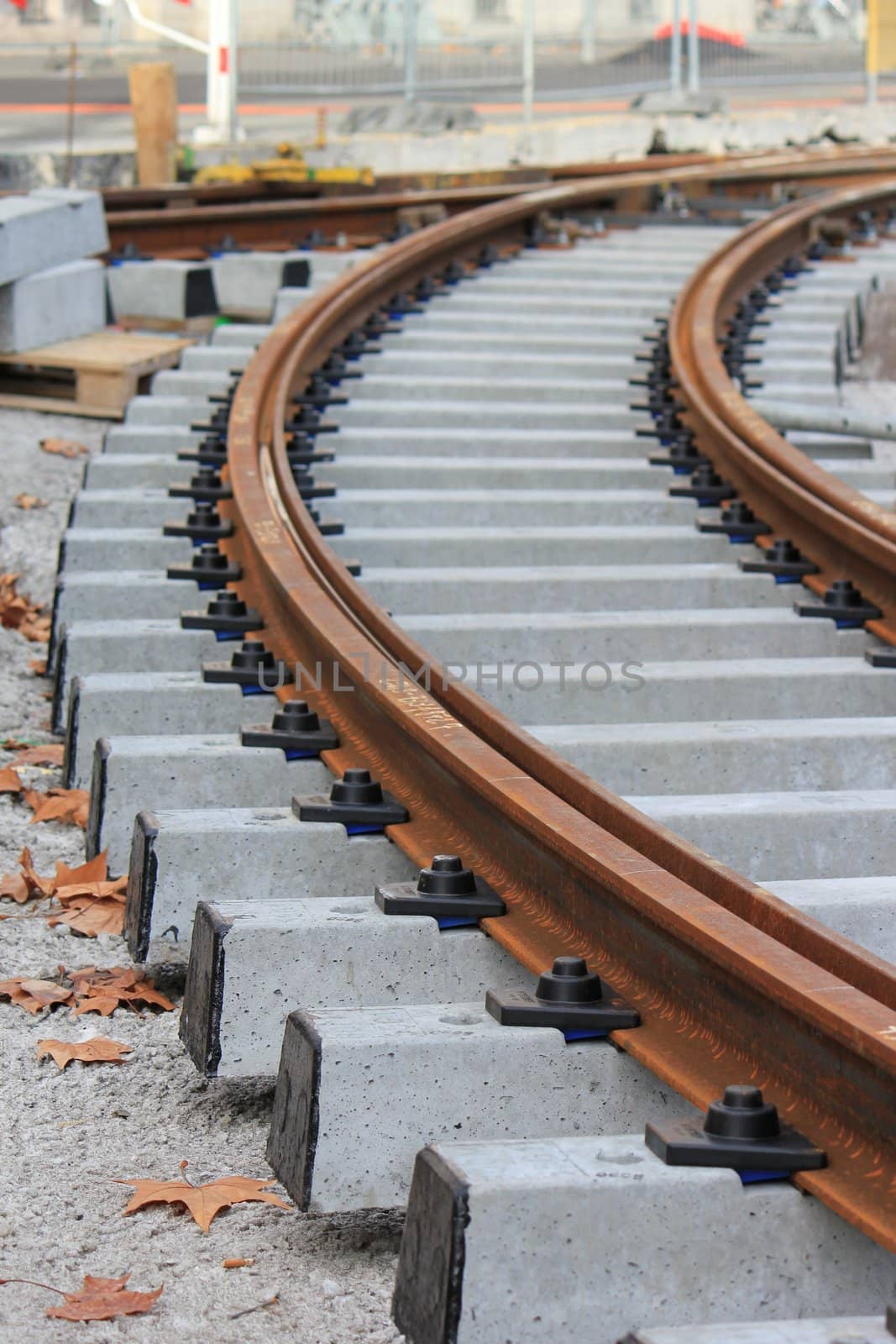 Unfinished railway construction for tramway transport in the city