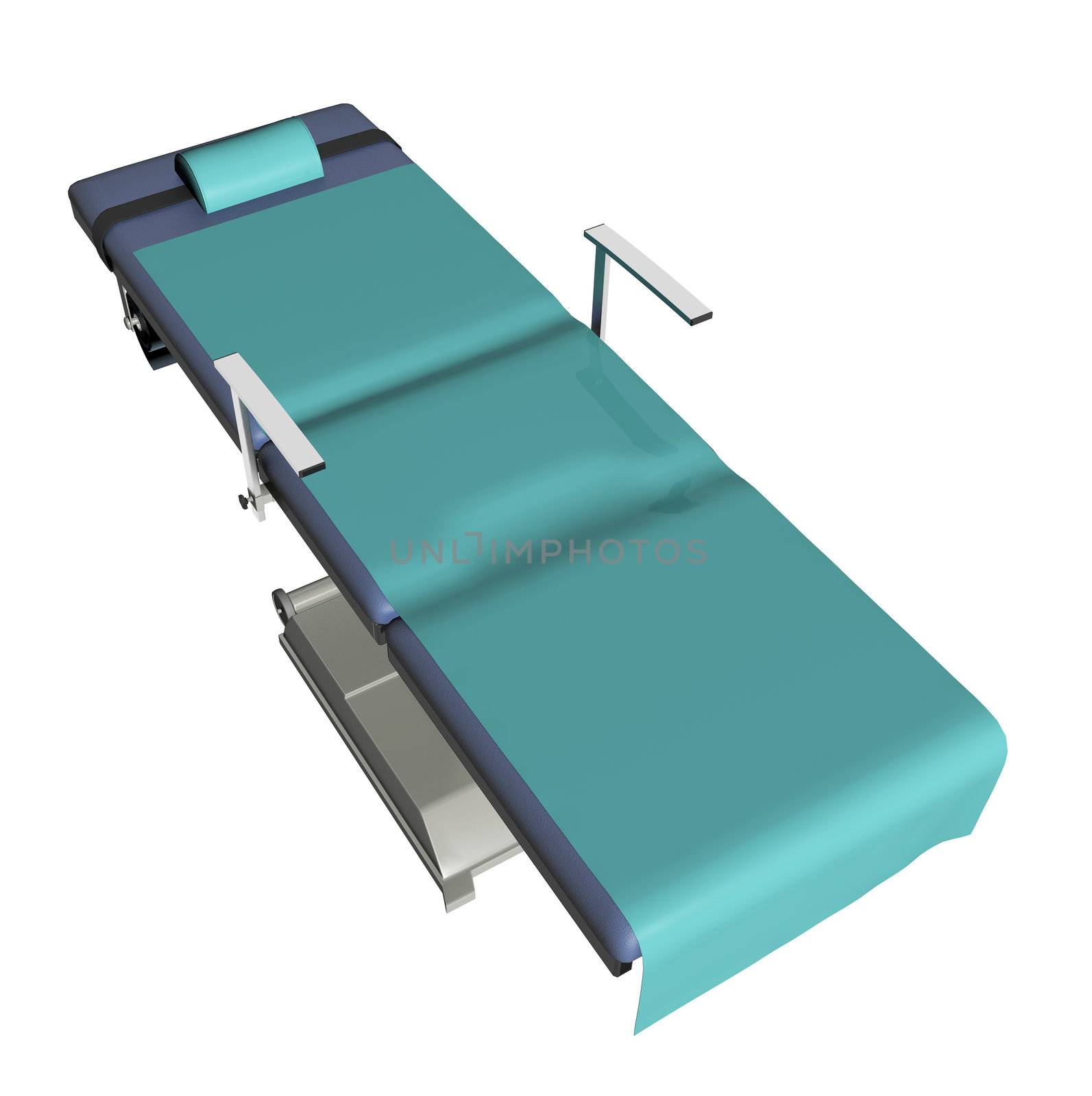 Adjustable medical examination table or bed with green sheet, 3D by Morphart