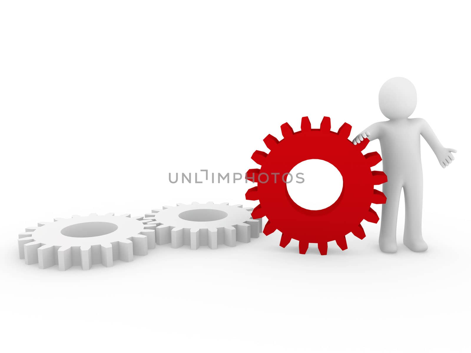 3d human gear red white business isolated background