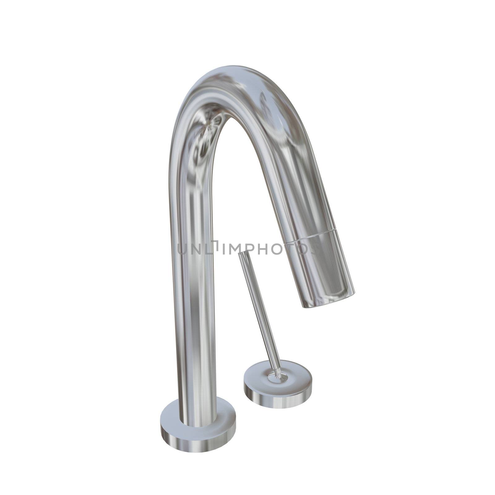 Modern faucet with chrome or stainless steel finishing, 3d illus by Morphart