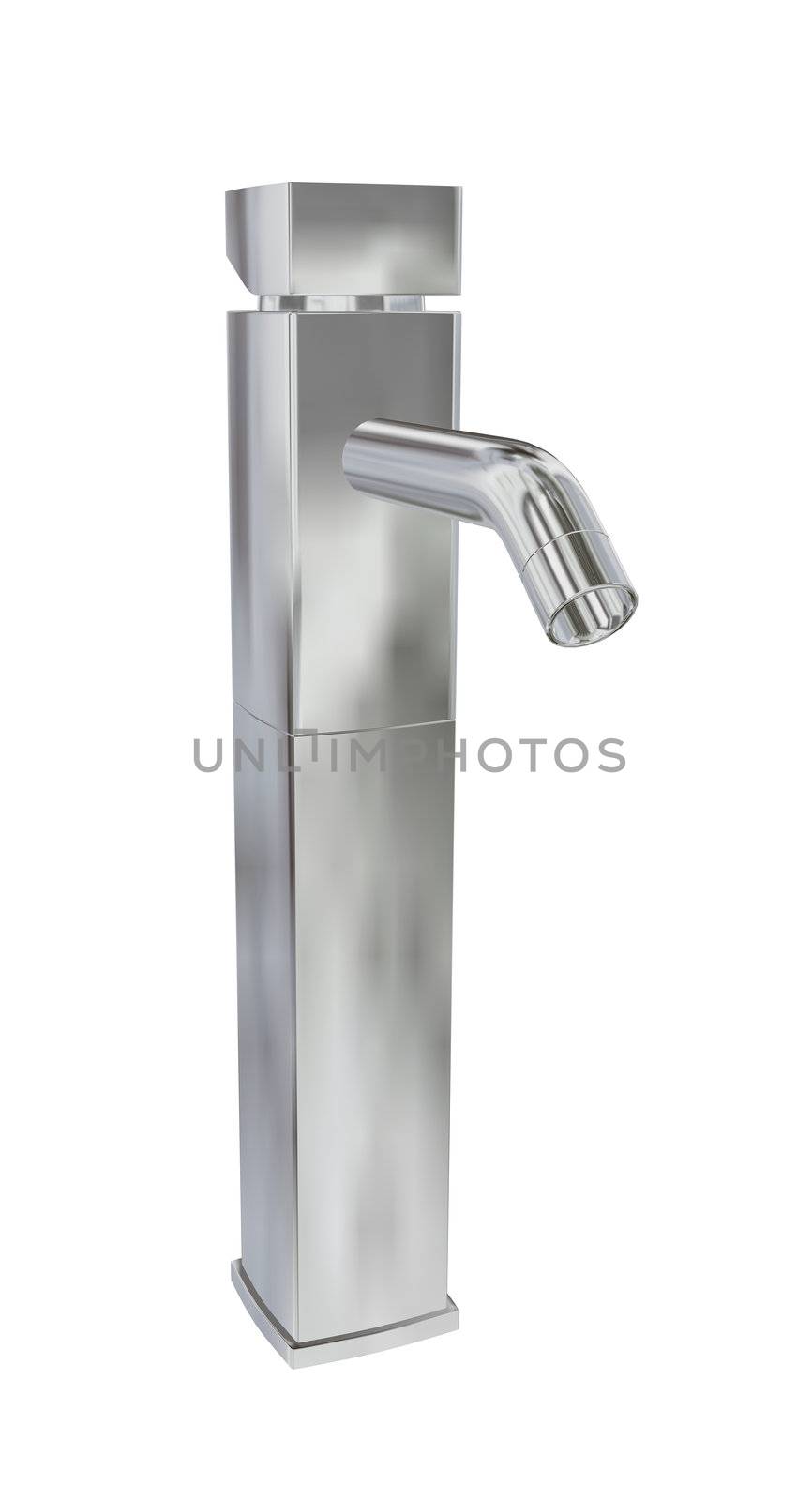 Modern faucet with chrome or stainless steel finishing, 3d illus by Morphart