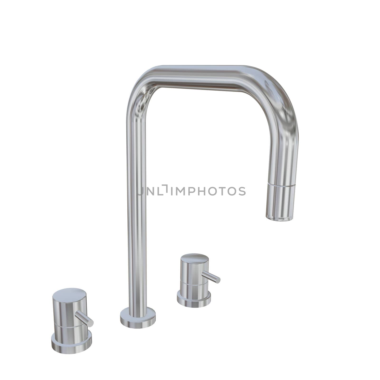 Modern faucet with chrome or stainless steel finishing, 3d illus by Morphart