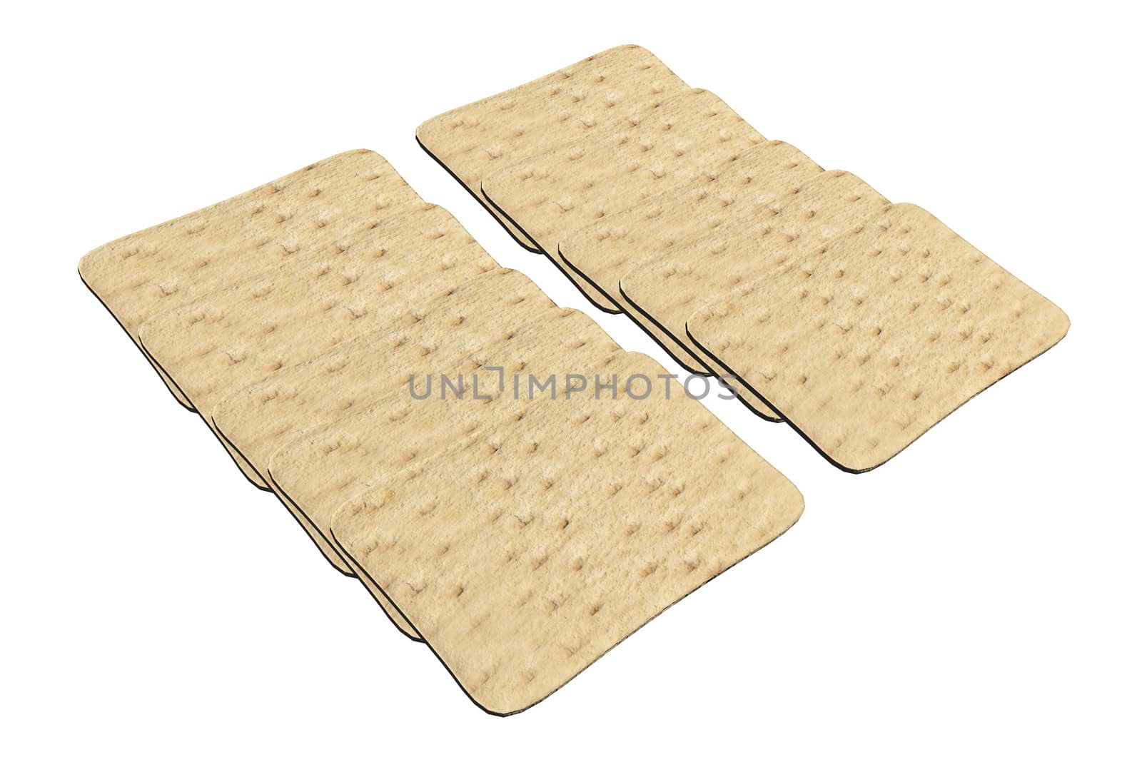Set of rectangular wheat crackers, 3d illustration, isolated against a white background