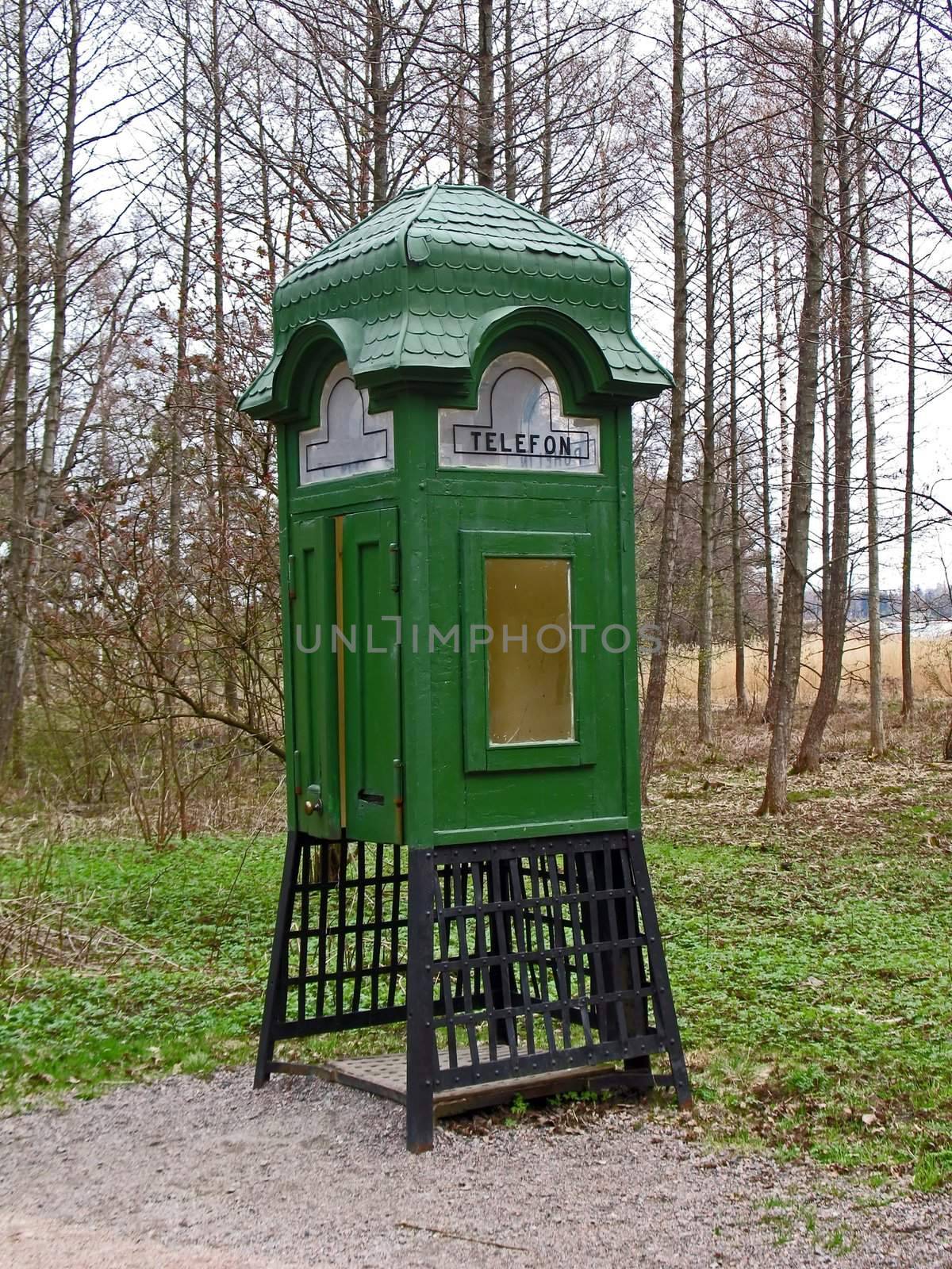 Old call-box in park in Helsinki Finland