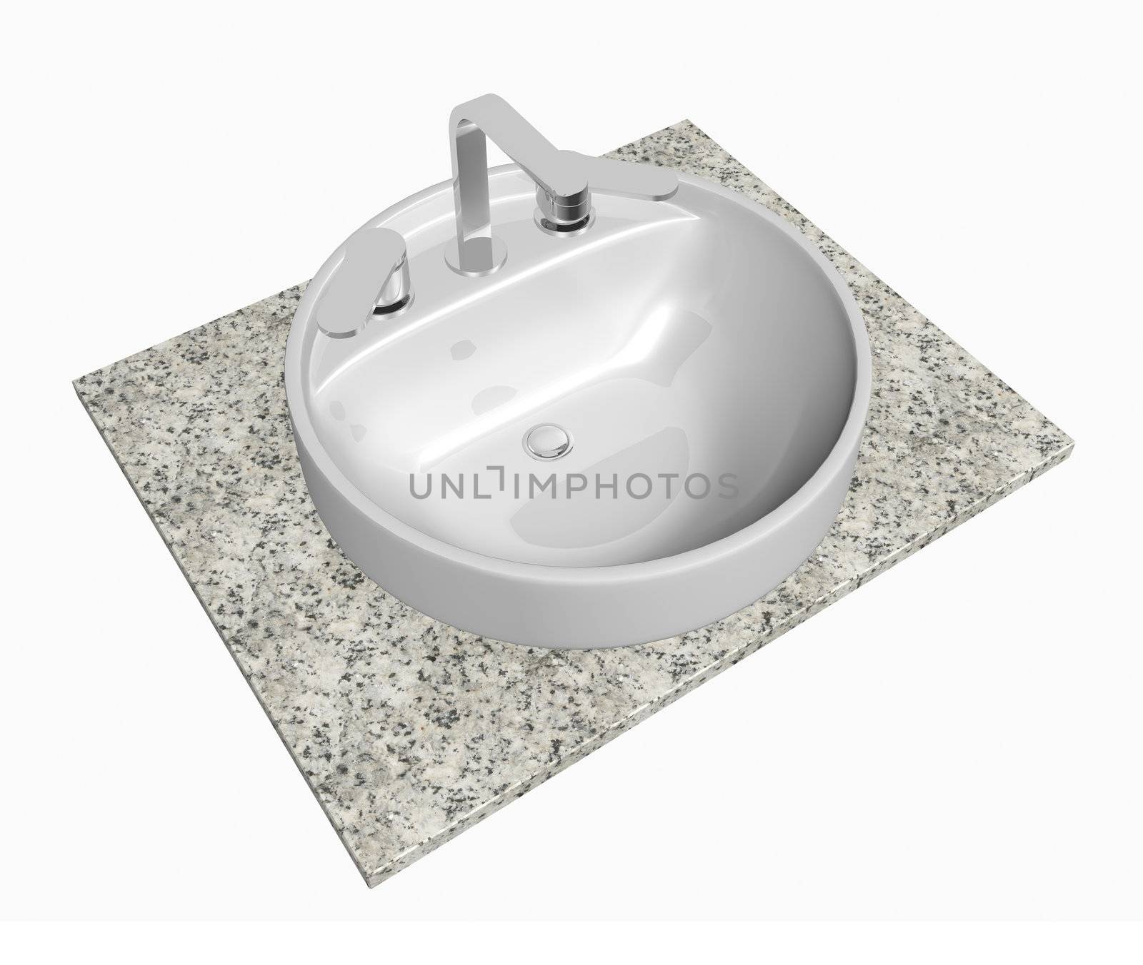 White round sink with chrome faucet, sitting on a granite table  by Morphart