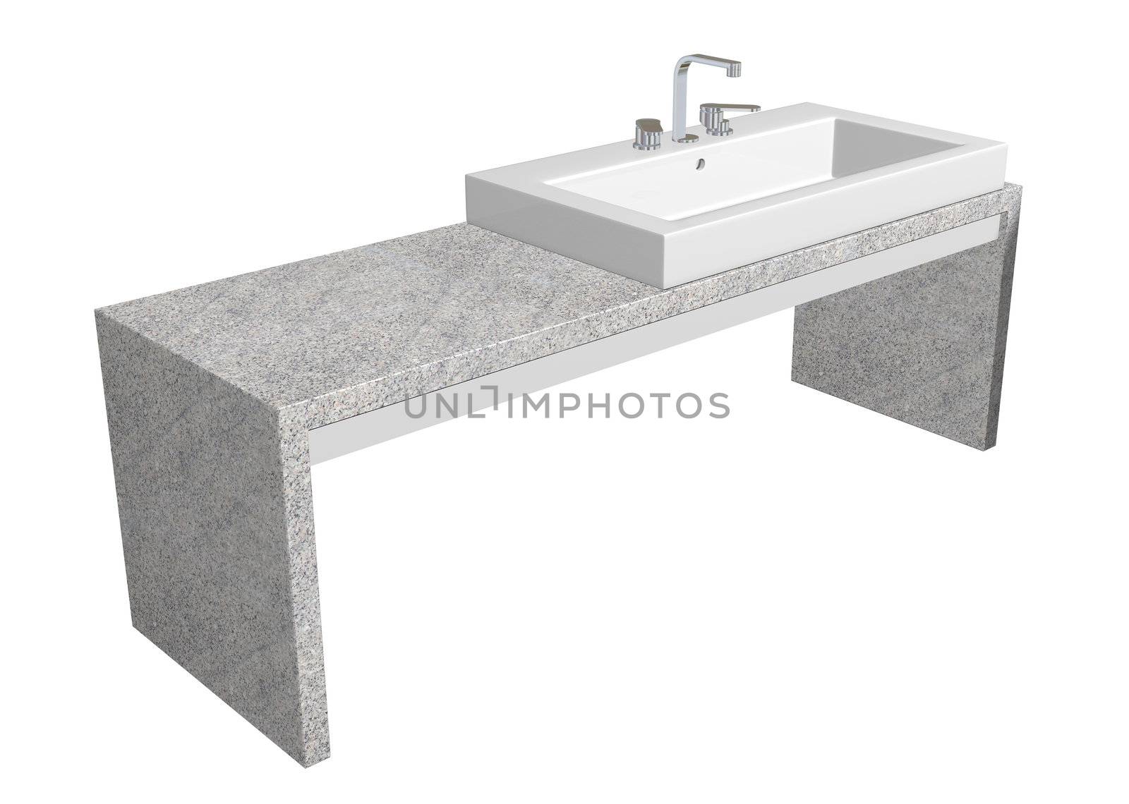 White square sink with chrome faucet, sitting on a granite table by Morphart