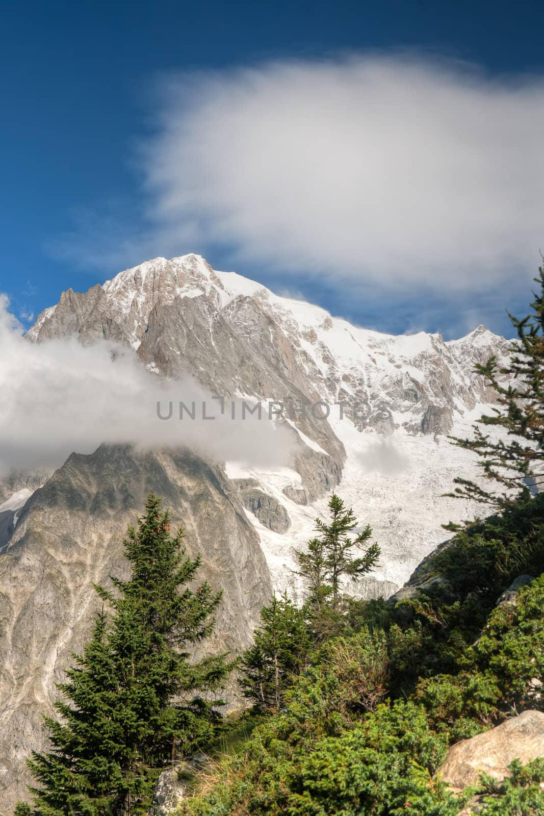 summer view of  Mont Blanc massif from Mont Chetif, Courmayeur, Italy. Image slightly processed with hdr technique