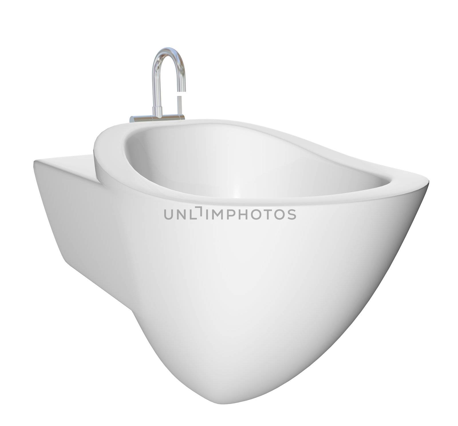 Round bidet design for bathrooms. Type of sink intended for washing the genitalia, inner buttocks, and anus. 3D illustration, isolated against a white background.