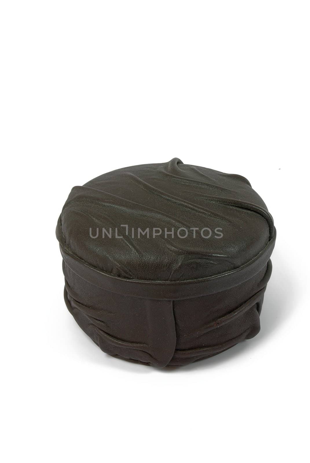 Case forjewelry made of leather on white background