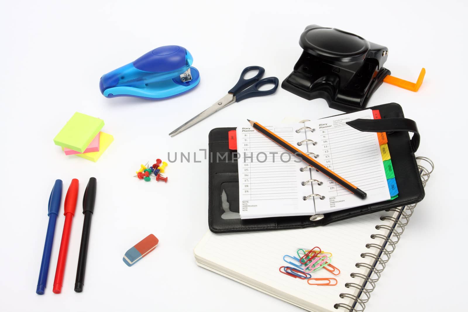 Office stationery over white background 