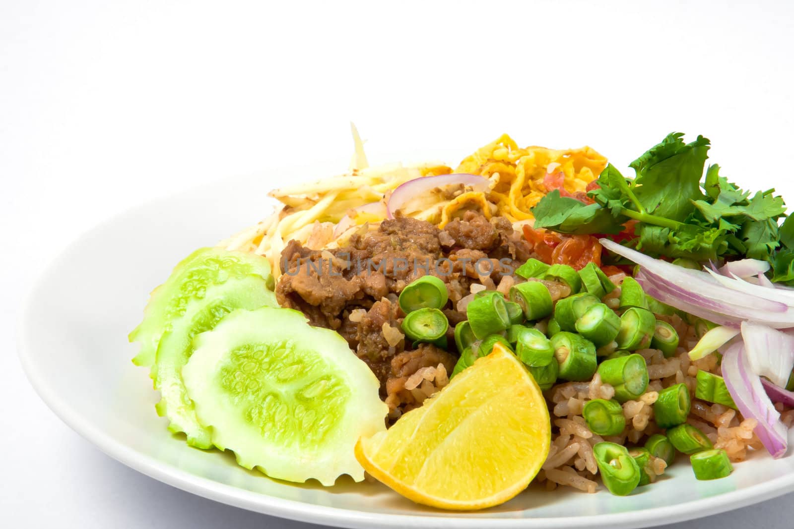 Thai fried rice on white background