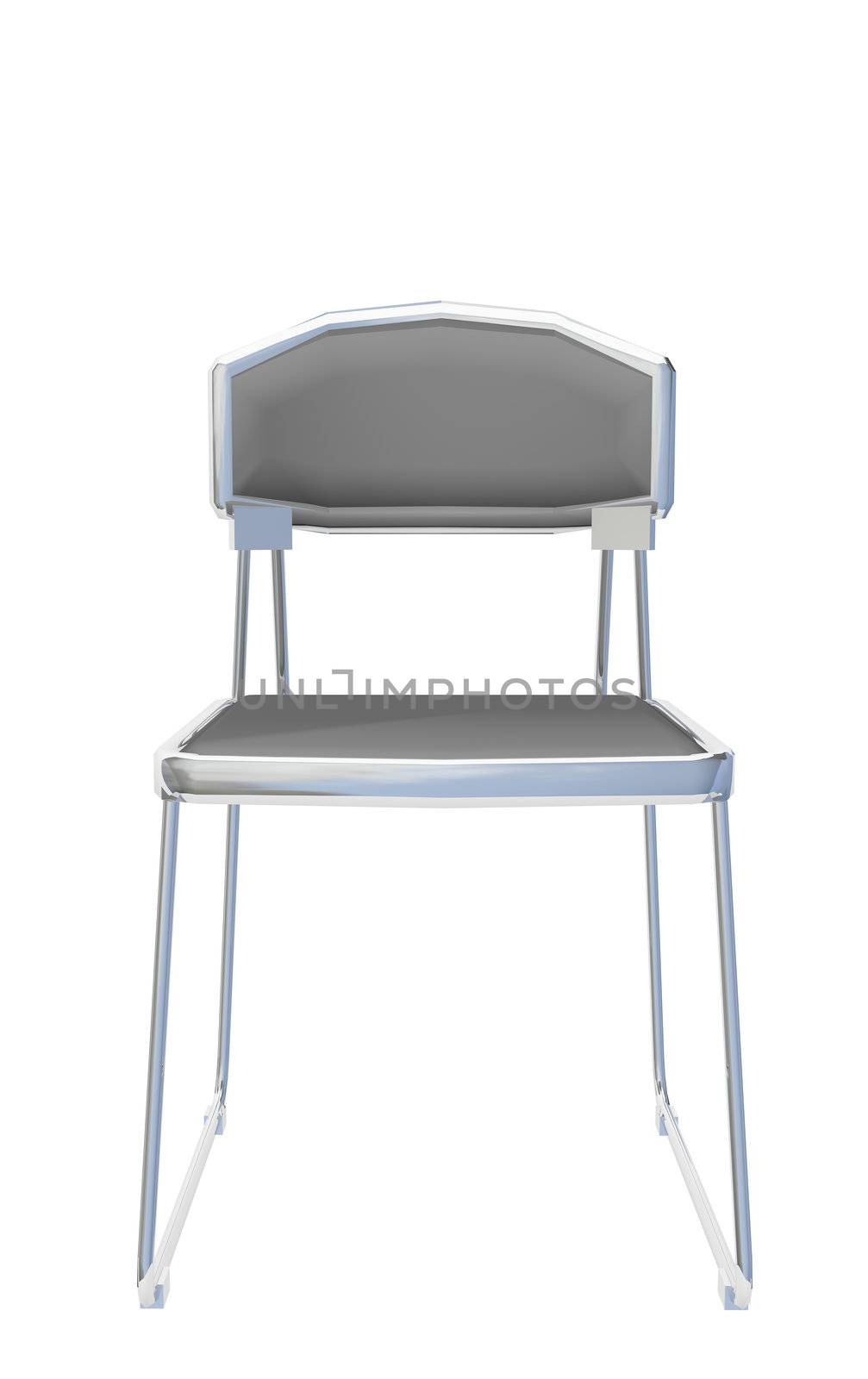 Modern simple gray metallic chair, isolated against a white background.
