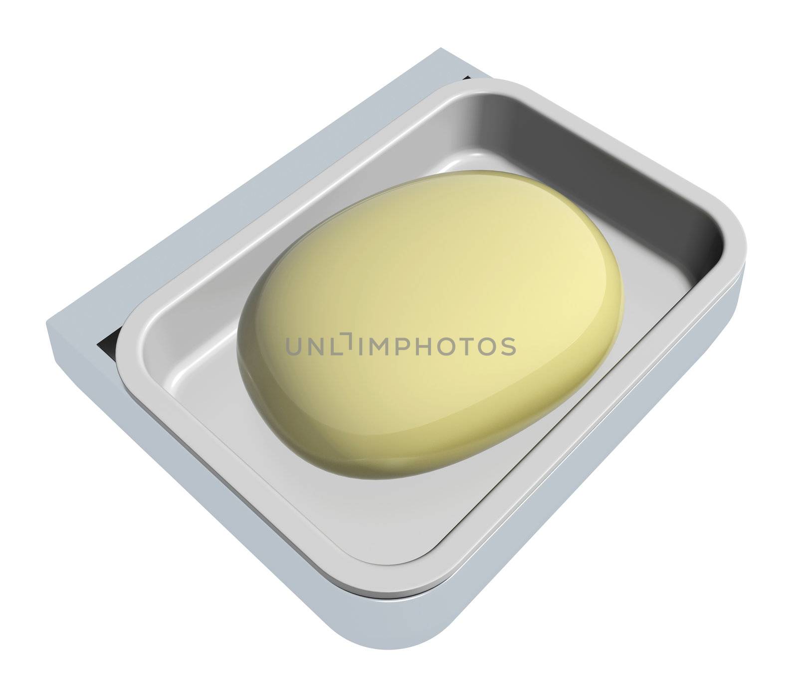 Cream colored soap in a soap holder or container, isolated against a white background