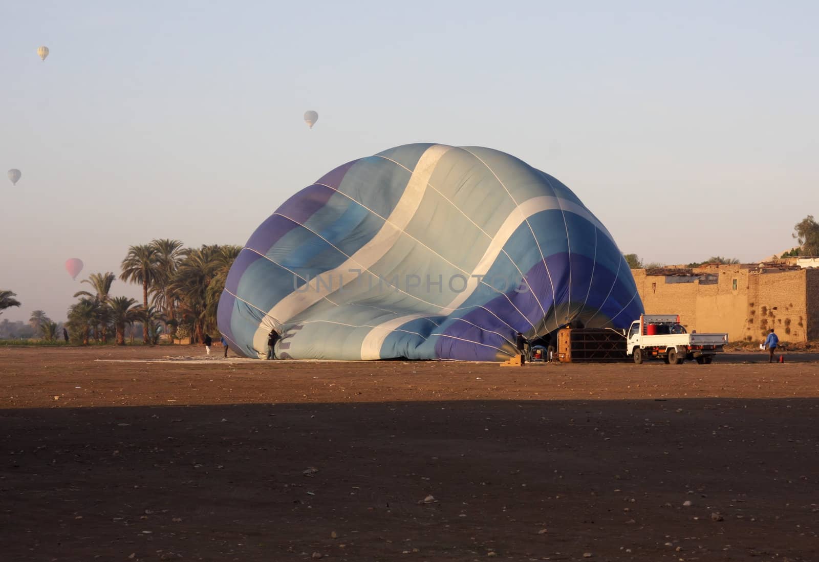 Hot air balloon Luxor Egypt, heating up for take off