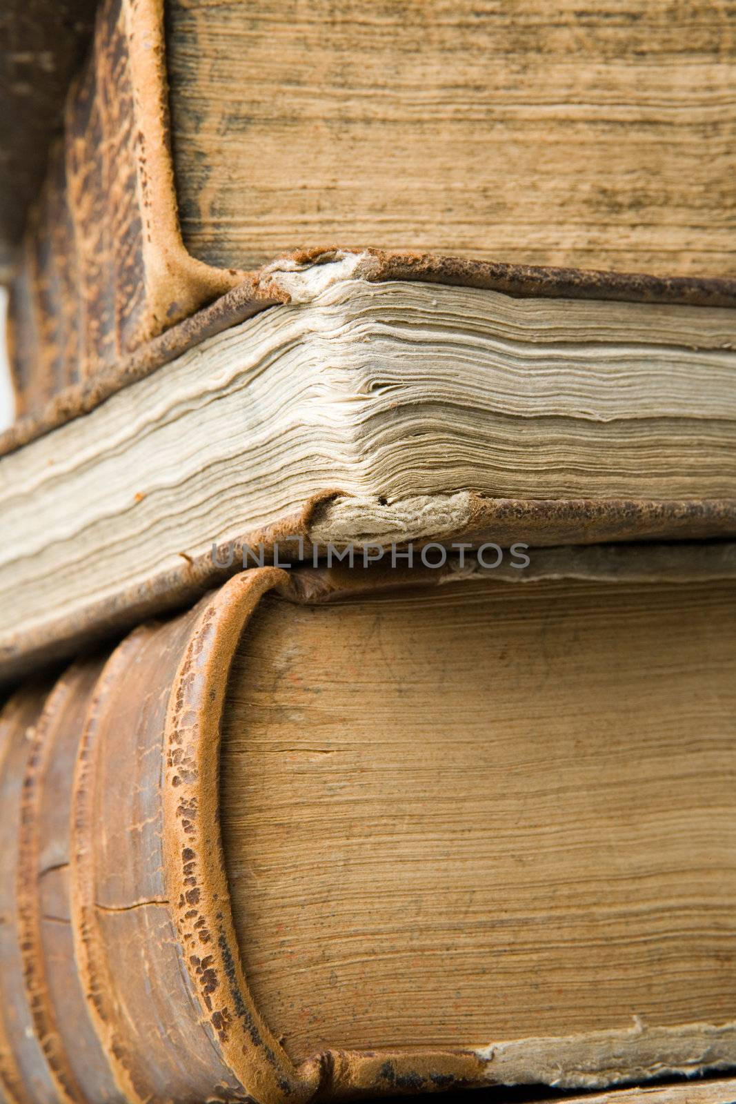 Closeup of stacked old books