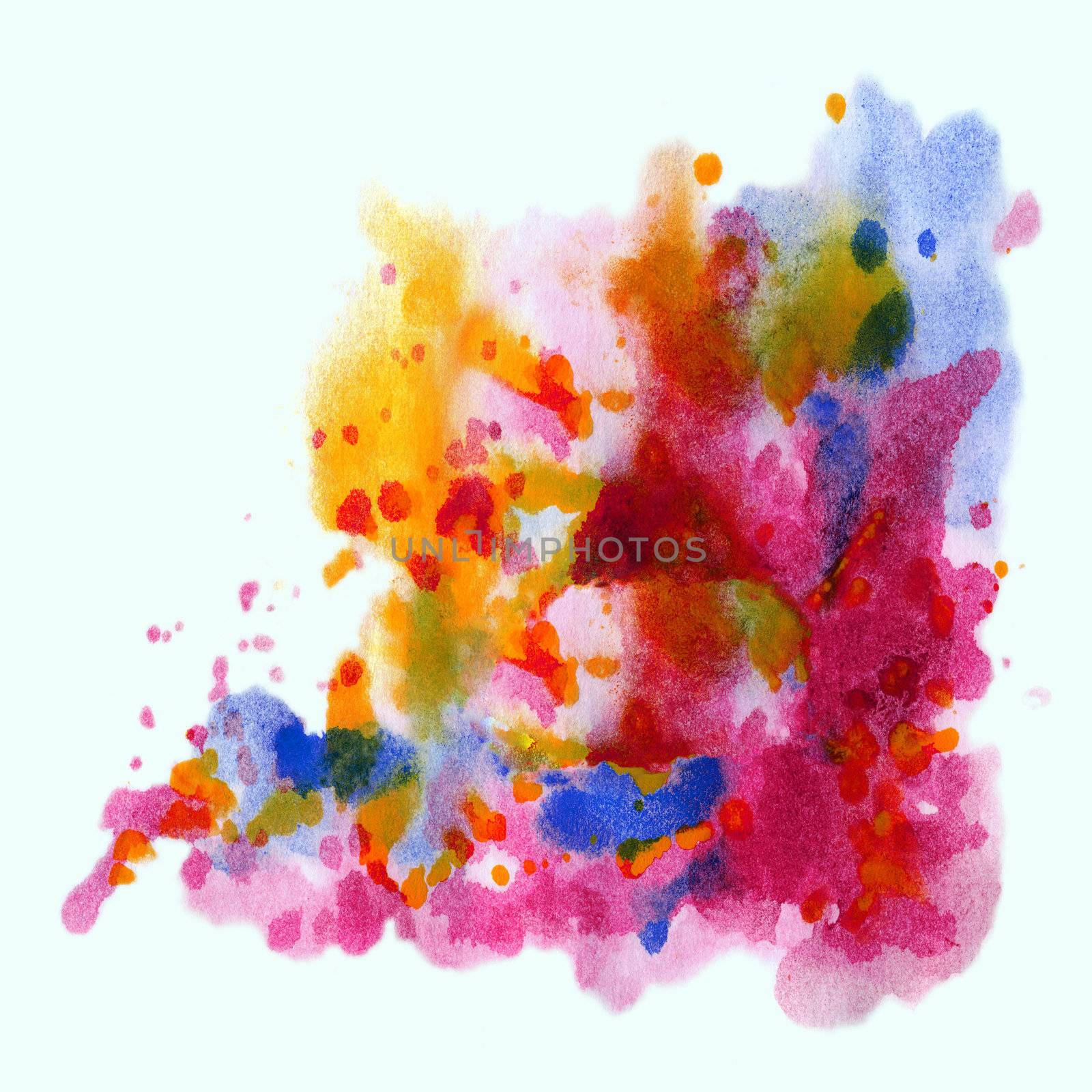 Abstract background, watercolor, beautiful hand painted on a paper. Red, yellow, blue, violet