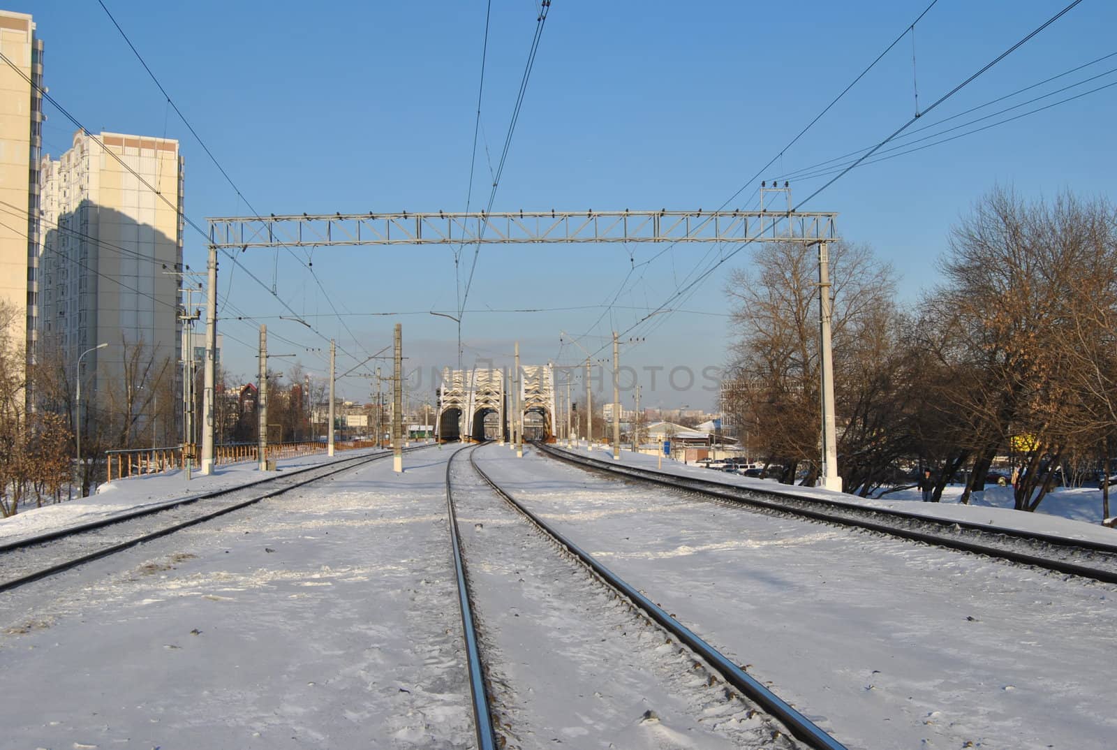 Winter and the railway is covered with snow in Russia