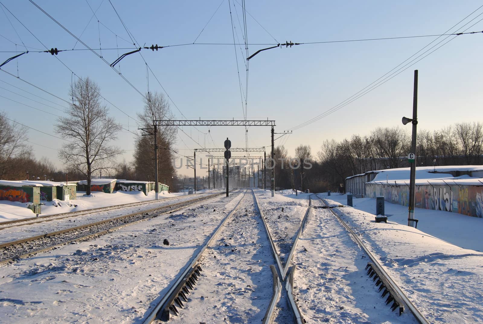 Winter and the railway is covered with snow in Russia