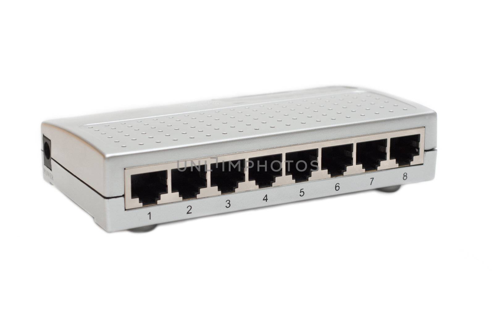 Eight port switch insulated on white background