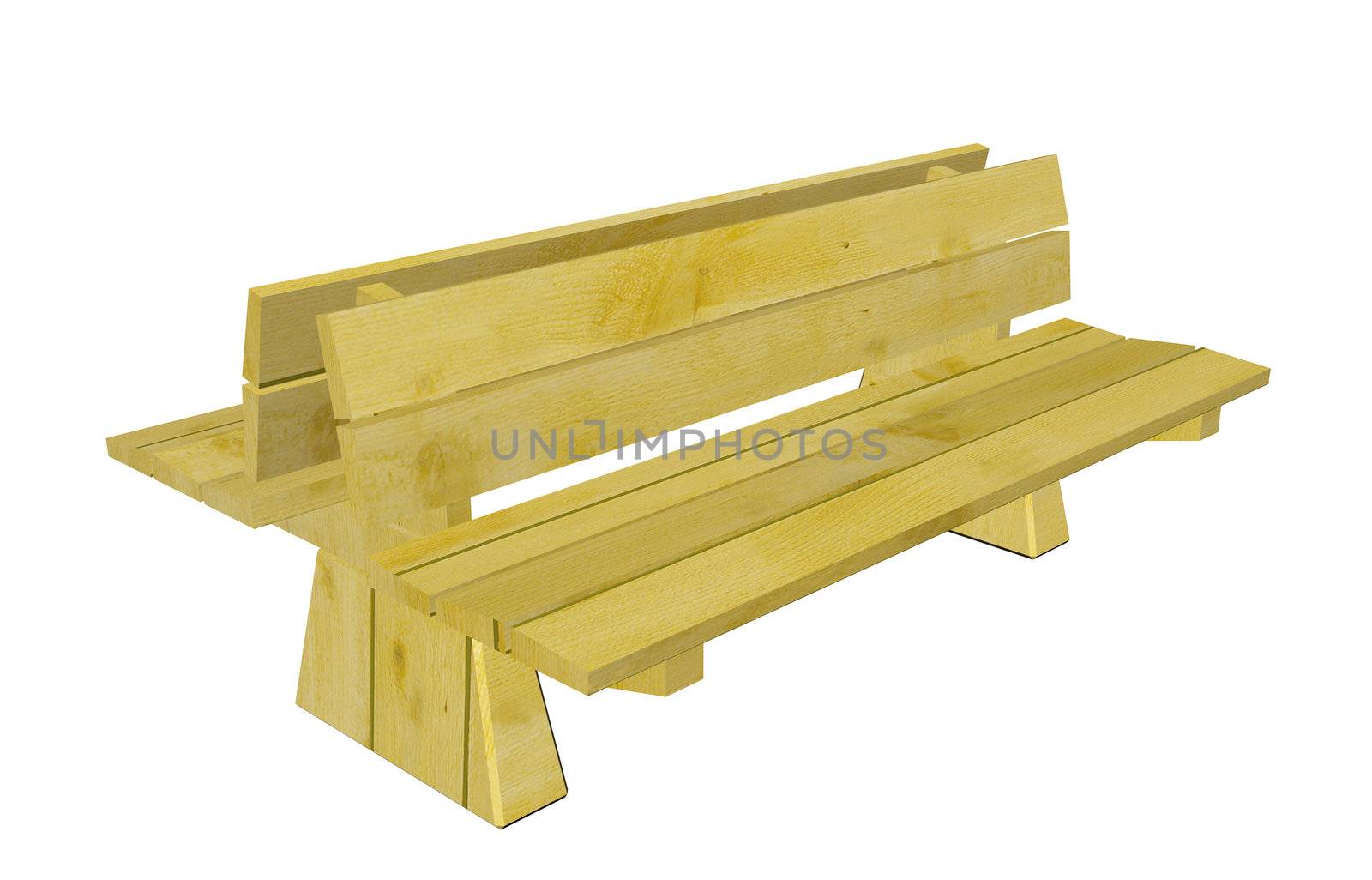 Double wood park bench, 3d illustration by Morphart