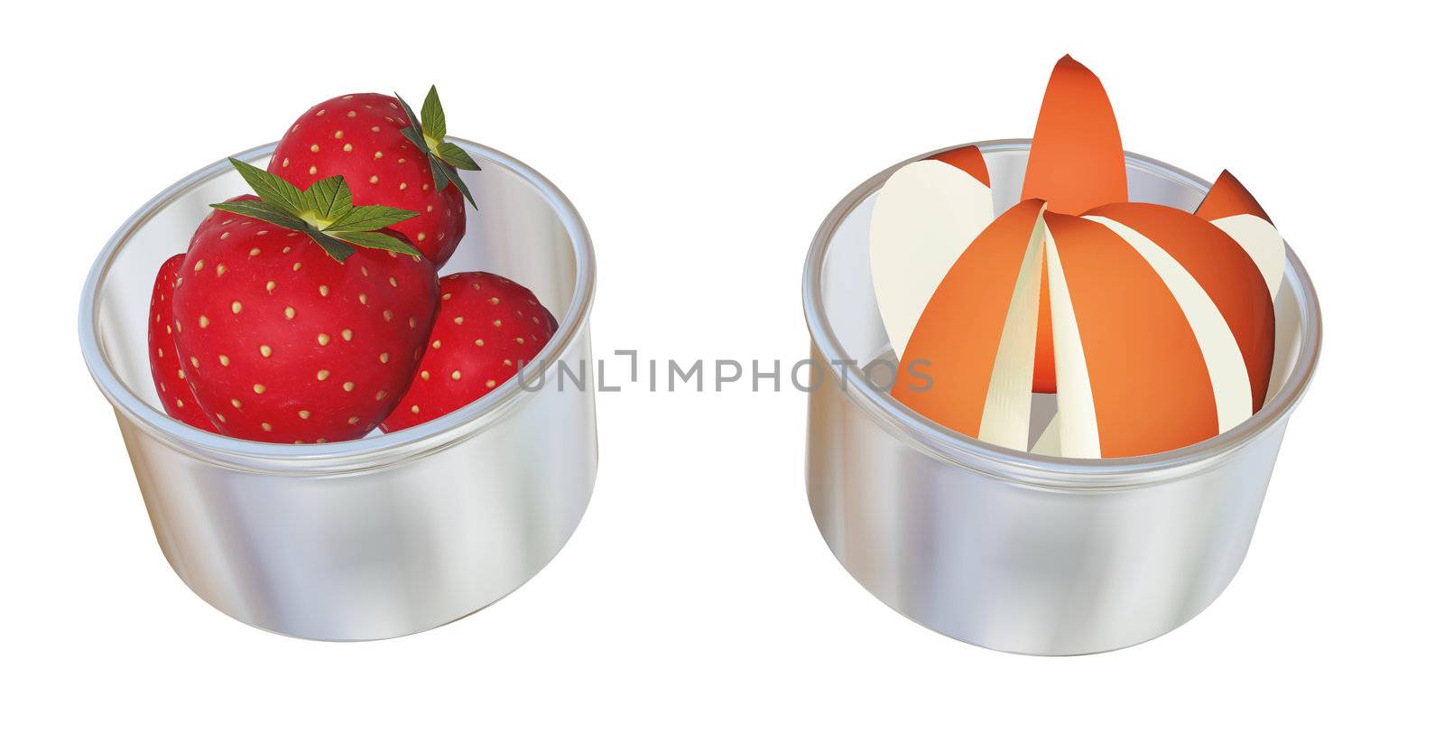 Aluminum or stainless steel dessert cups with whole strawberries by Morphart