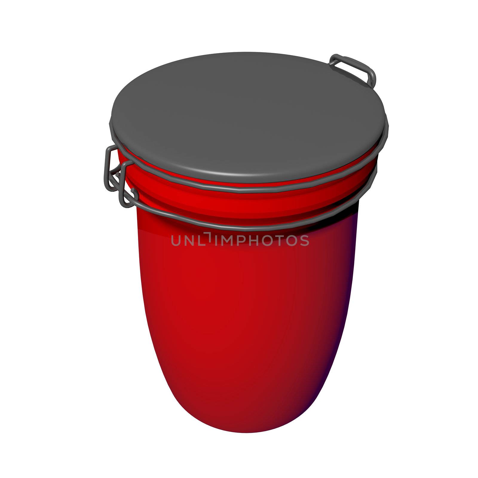 Red and grey jar with lid lock, 3D illustration by Morphart