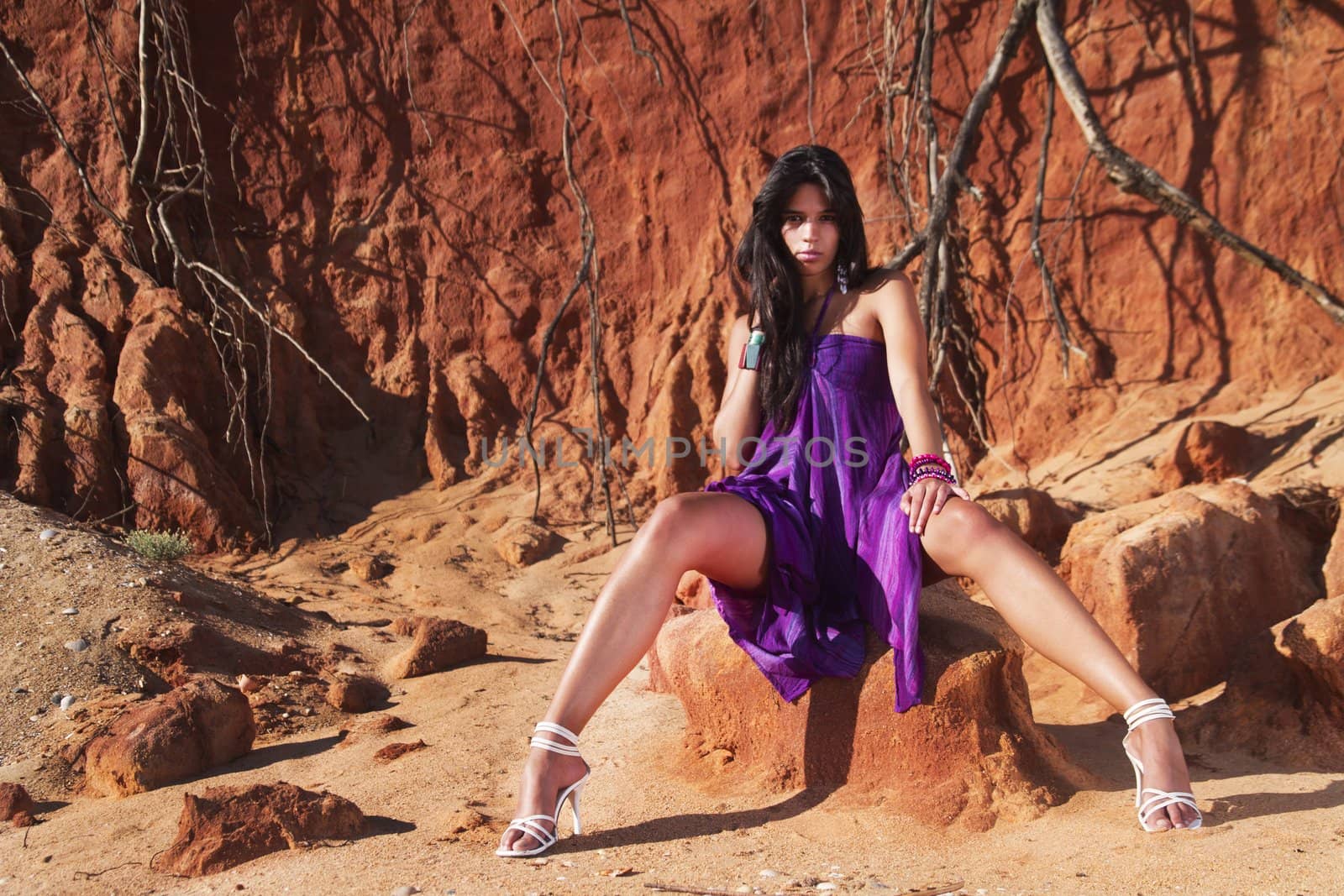 beautiful young girl with purple dress by membio