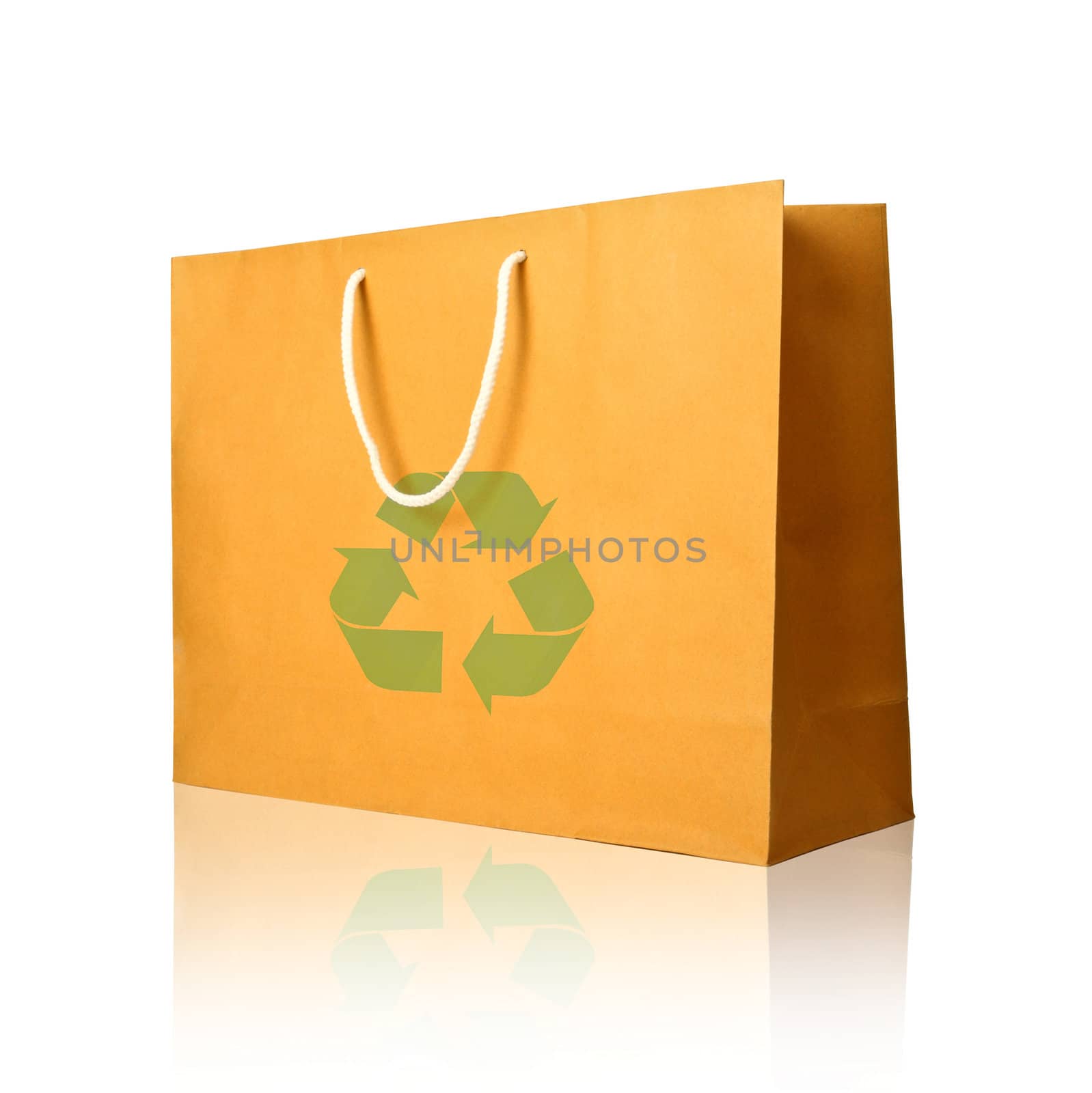 A recycle shopping paper bag  reflect  on white background