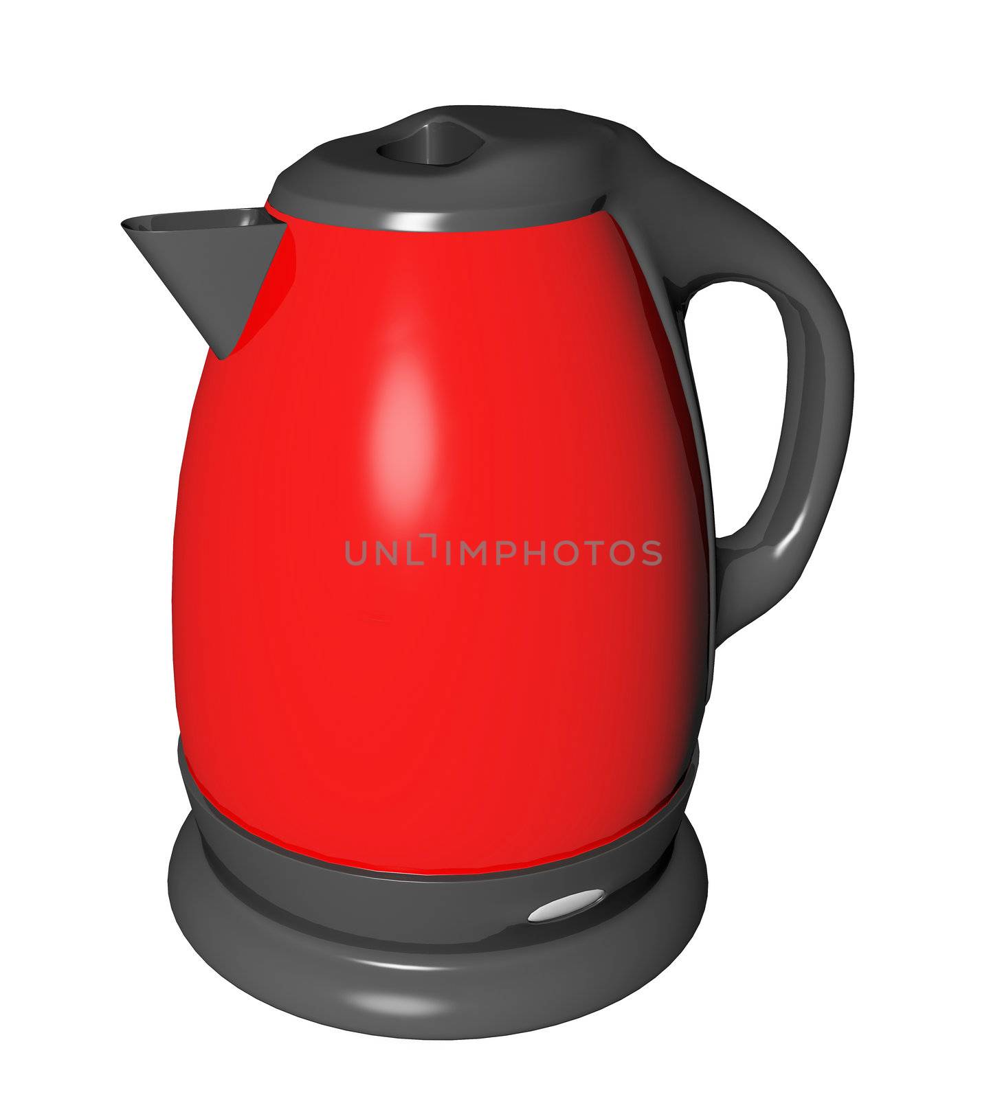 Red and black electric tea kettle, 3D illustration, isolated against a white background