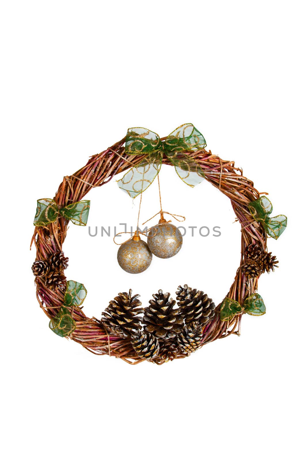 The image of a Christmas wreath isolated, on a white background