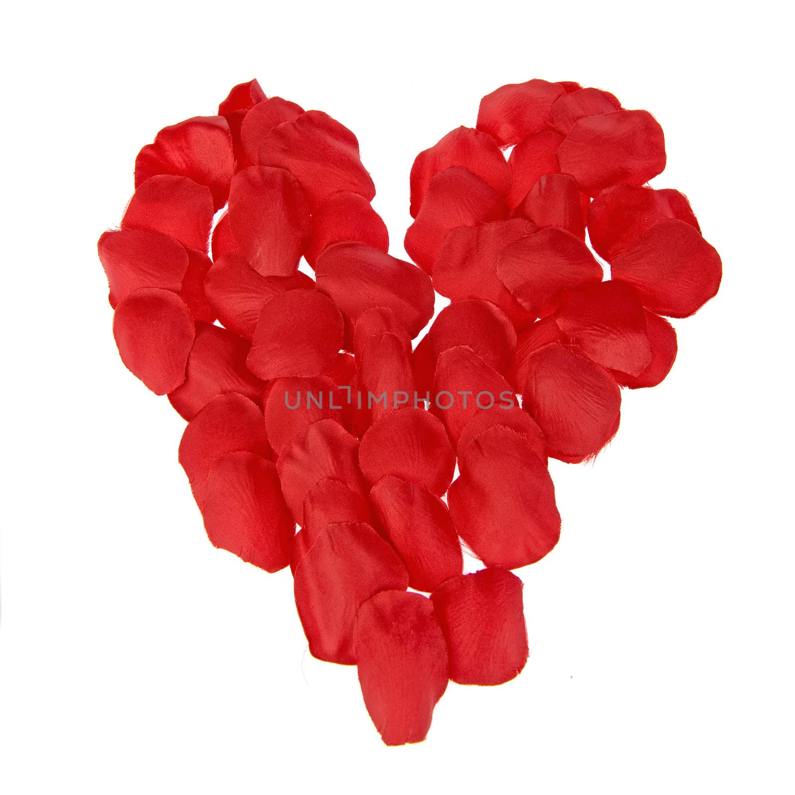 a big red heart made of rose leaves