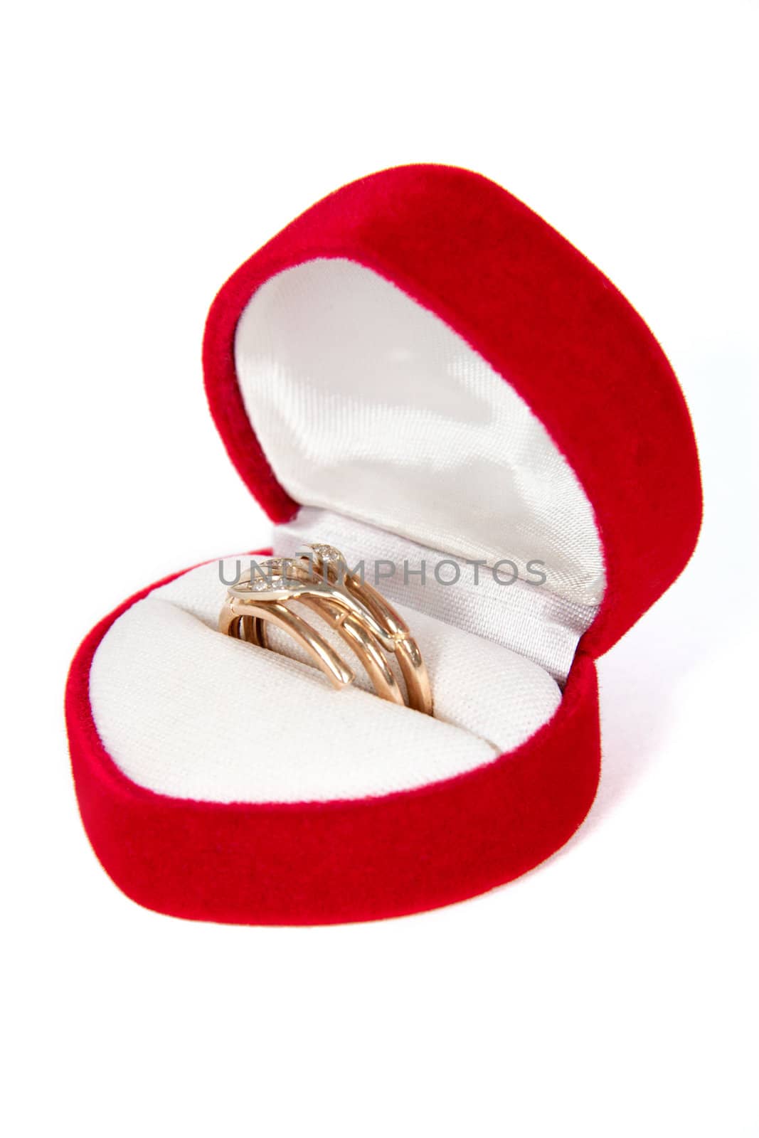 The jewelry image in a box, in the form of the heart, isolated, on a white background