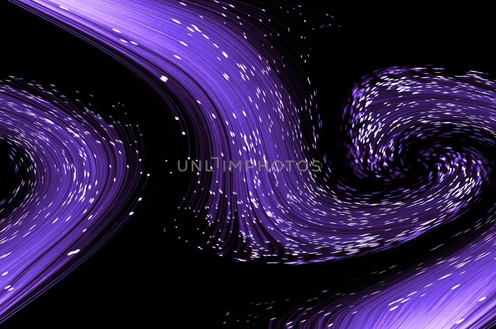 Abstract style violet fibre optic strands swirling against a black background.