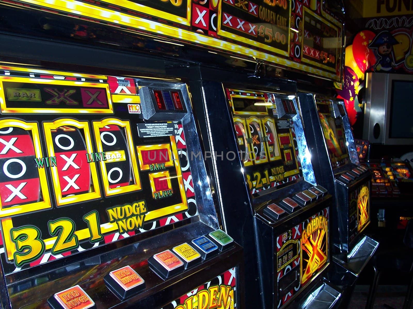 Angled photo of fruit machines