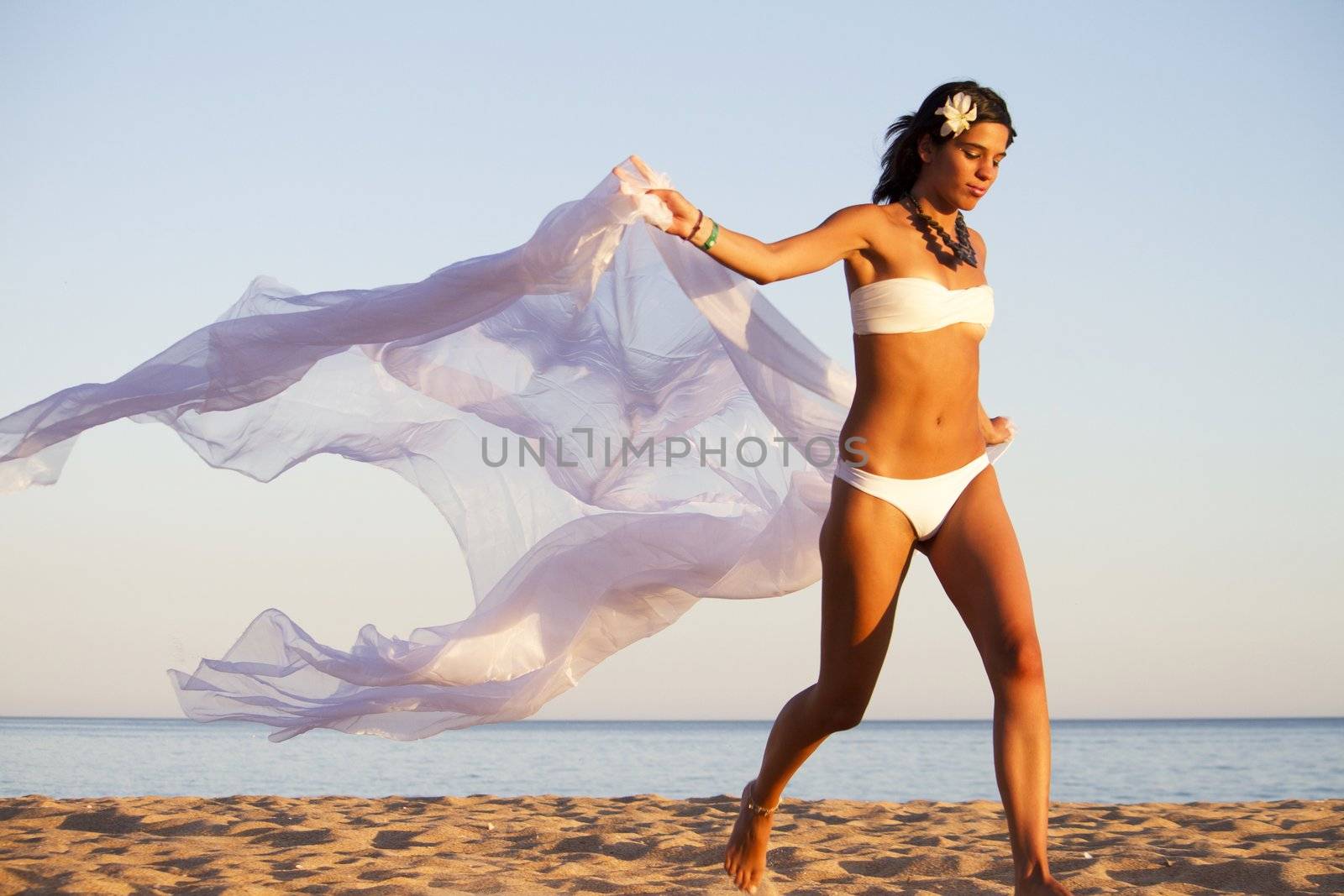 beautiful young girl with a white bikini by membio