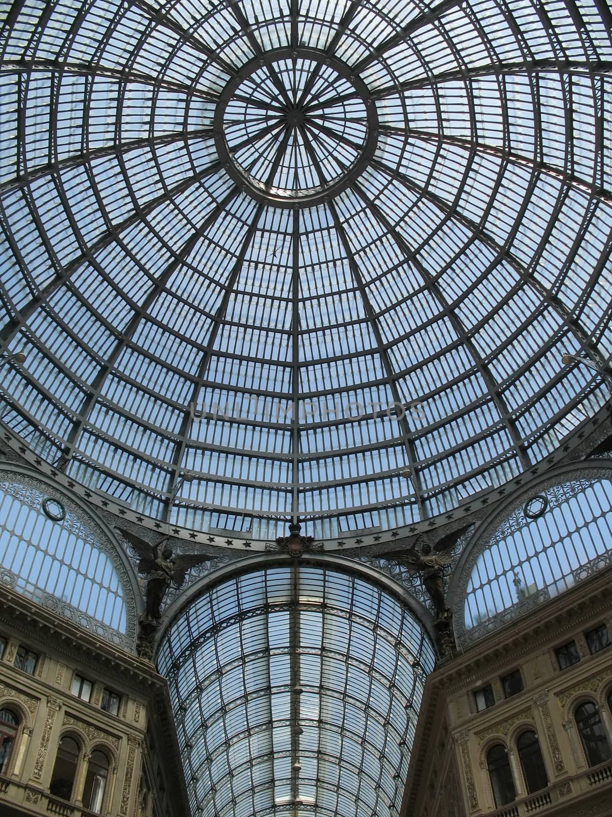 Arch celling  construction made of iron and glass in gallery Umberto in Napoly, Italia