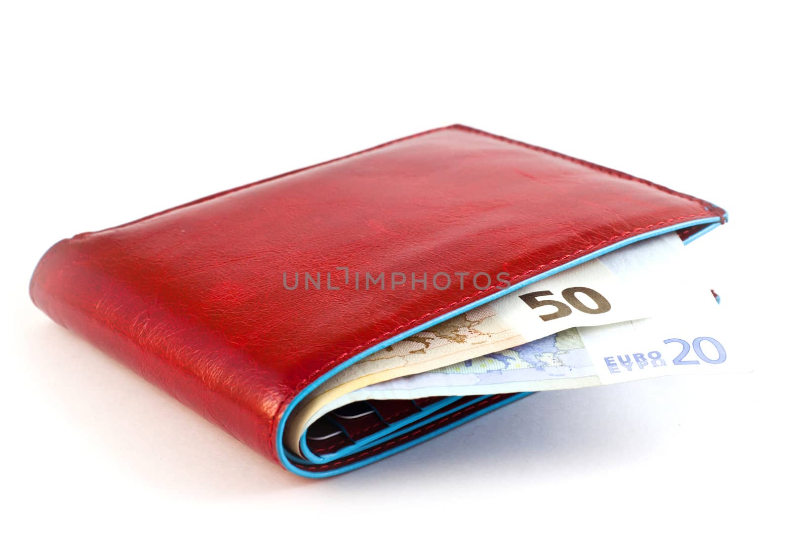 Italian leather wallet with money, useful for concepts