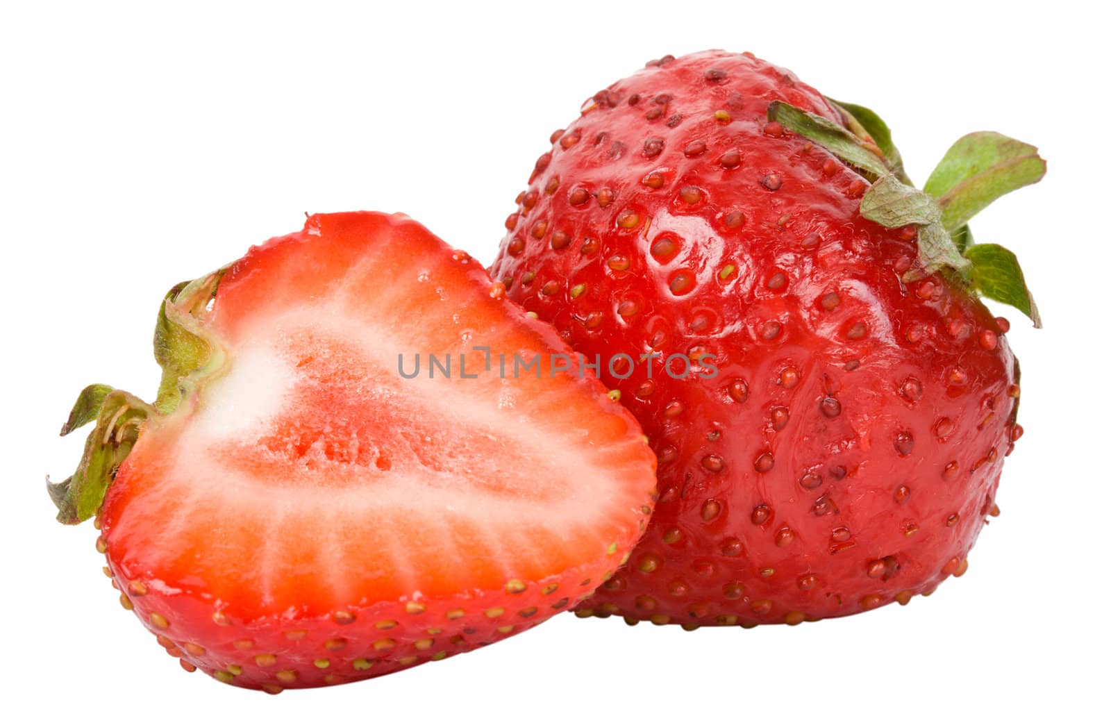 close-up strawberries, isolated on white