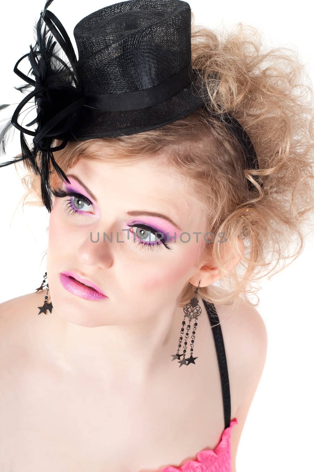 Portrait of young beautiful sexy tender blonde with fancy make-up